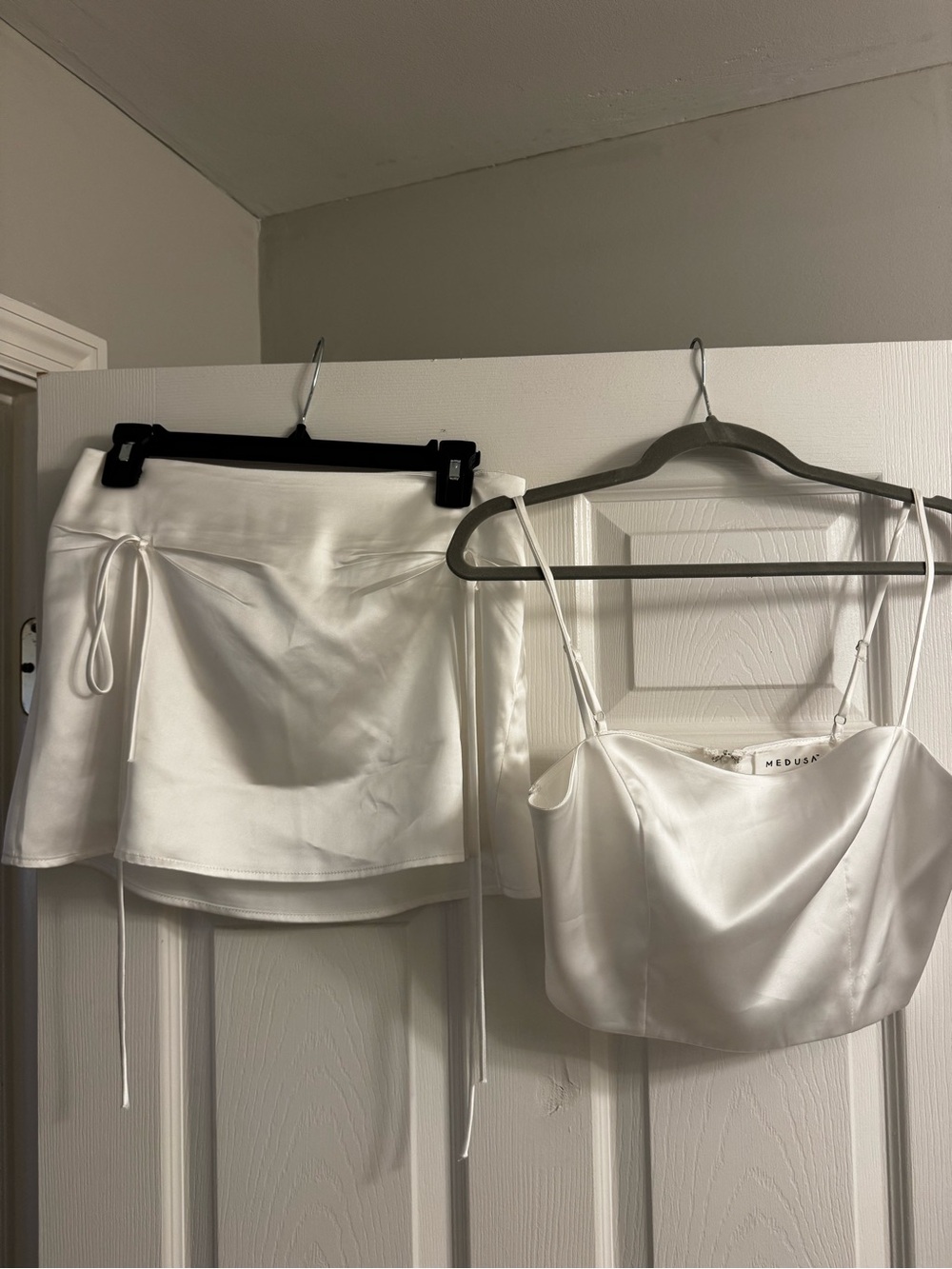 White Satin Mini Skirt and Crop Top SET